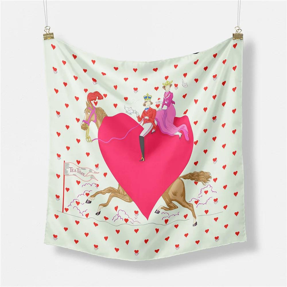 

53cm Lover Tea Time Print Square Scarf Women 2025 Design Luxury Brand Silk Scarf Bandana Headband Fashion Hijab Neckerchief