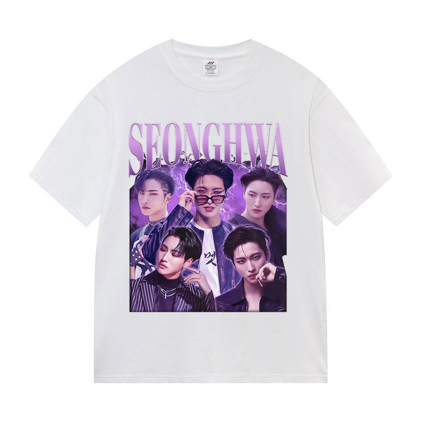 Korean Ateez Seonghwa World Tour 2025 T Shirt Men Women Retro Cotton Short Sleeve T-shirts Hip Hop Loose Kpop T-shirt Streetwear