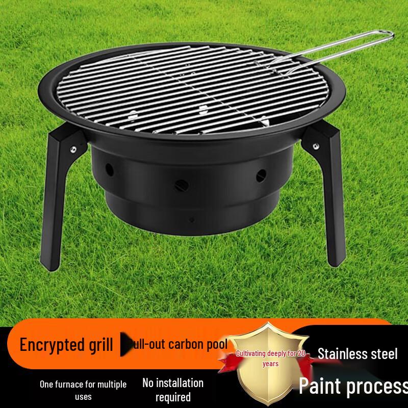 Portable Outdoor Charcoal BBQ Grill Set with Teapot