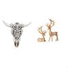 Tribal Bull Head Wall Hanging Art Sculpture And European Reindeer Statues Collectable Craft for