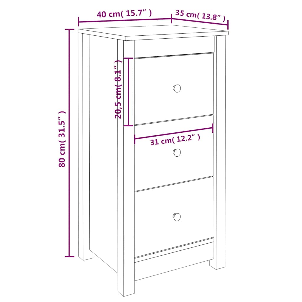 Sideboards 2 pcs Black 40 x 35 x 80 cm Solid Pine Wood