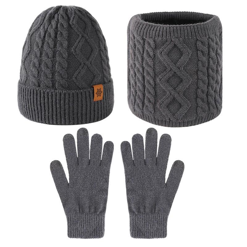 Warm Winter Knit Beanie Set Men Alpaca Wool Hat Scarf Gloves 3-Piece Outdoor Cycling Accessory