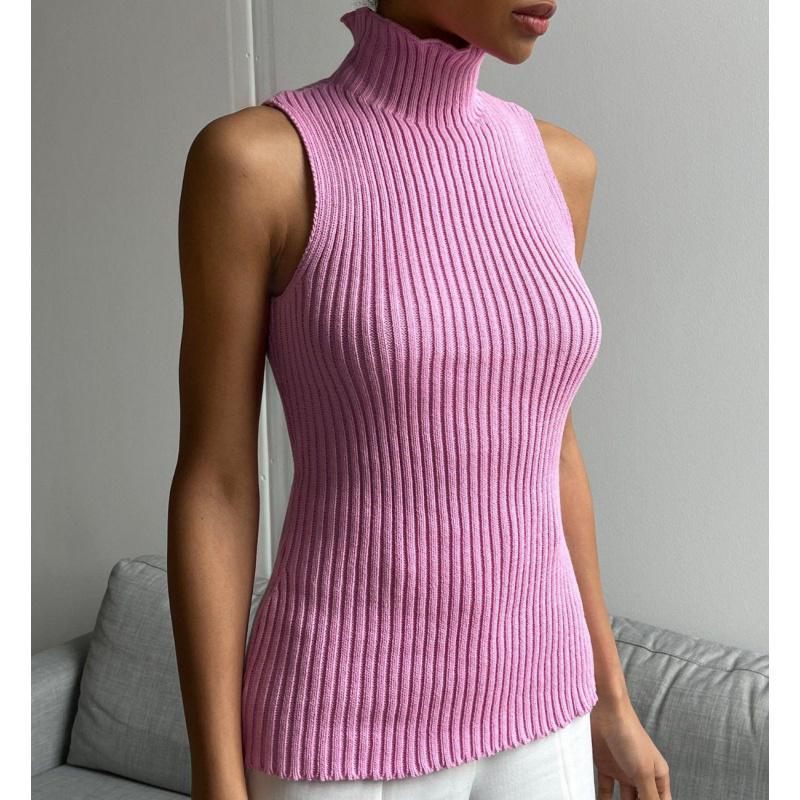 New Spring And Autumn Knitwear Women Clothing High-Neck Sleeveless Top Fashion Casual Sweater