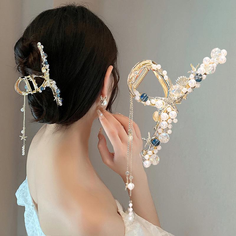 Pearl Tassel Hair Clip Starfish Hairpin Hair Claw  Shark Clip Jewelry