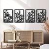 4PCS Black Metal Wall Art Floral Sculptures Home Decor Living Room Bedroom Office Halloween Christmas Gift