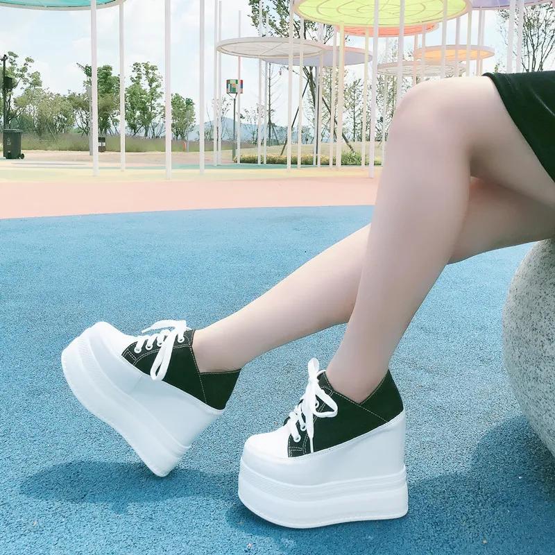 Mode 13CM Super High Heel Damen Canvas Schuhe Sneakers Plateau Freizeitschuhe Damen Keilabsatz Designer-Sneakers für Damen