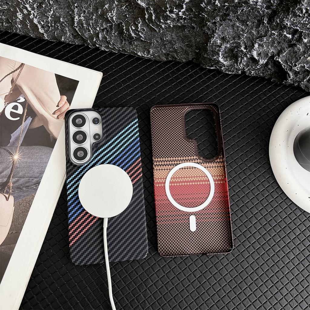 Business Carbon Fiber Kevlar Magnetic Case for Samsung Galaxy S26 Ultra S23 S24 S25 A57 A37 A17 A16 A56 A15 A55 Slim Hald Cover