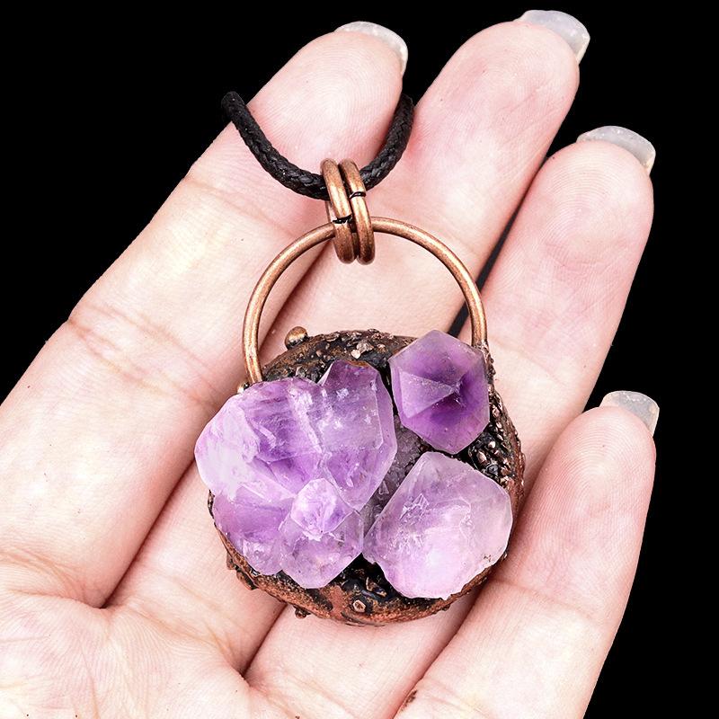 Natural Healing Stone Amethyst Irregulate Raw Stone Bronze Inlaid Pendants & Charms for Jewelry Making DIY Necklace Home Decor