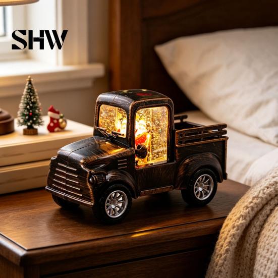Vintage Christmas Decoration Retro Pickup Truck Night Light with Snow Lantern, Battery Decorative for Kids Operated LED Lamp Home Bedroom, Holiday