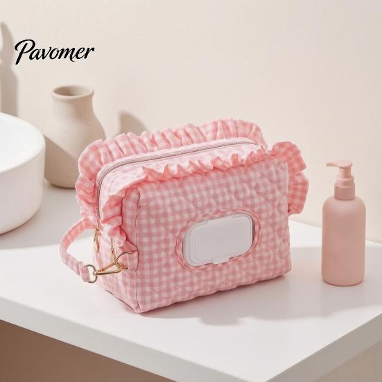 Travel Stroller Storage Bag Quilted Diaper Wipes with Hanging Strap, Dual Compartment Zipper Large Capacity Baby Portable Bag, Dispenser for