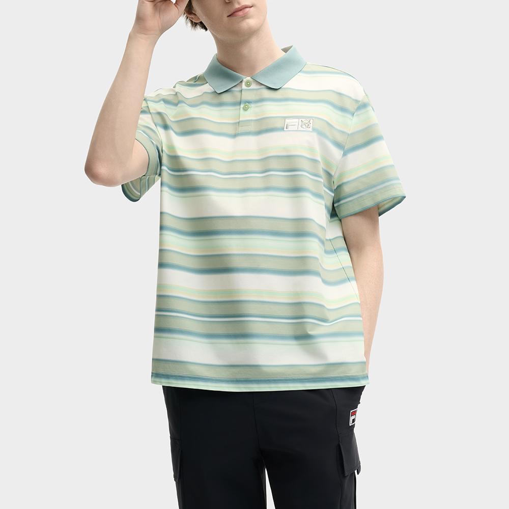 FILA X MAISON KITSUNE Original Loose Fashion Casual Striped Polo Shirt Men Polo Shirts Leaf-Green F11M529107F-GN