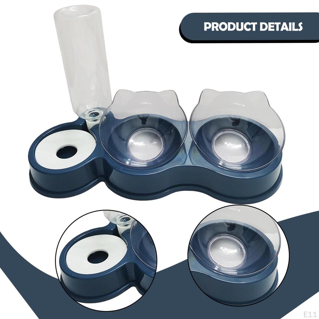 Double Cat Bowls Pet Feeder 15°tilted,with Automatic Water Bottle,Pet Food Bowl,Raised