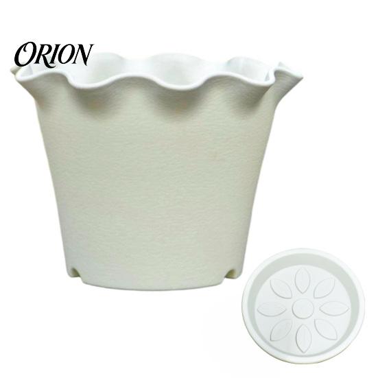 Lightweight Durable Resin Pots Large Flower with Drainage Holes And Tray Saucers, Ruffled Edge Planter Elegant Ruffle Planters for Indoor Outdoor