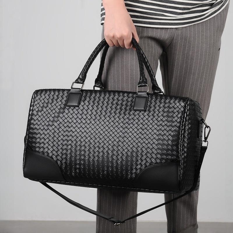 Vintage Woven Handheld Travel Bags High Quality PU Leather Large Capacity Sports Yoga Fitness Bag for Men Short Distance Trip Oblique Span Touring Bag