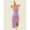 American Brand V-neck Front Slit Slim Fit Suspender Skirt Summer Slim Fit Pure Rib Slimming Sheath Short Dress