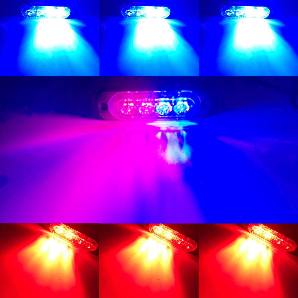 4LED Ultra-thin Strobe Light 12-24V Car Motorcycle Side Light Red Blue White Amber Truck Warning Strobe Police Light