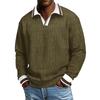 Men's Long,sleeved Color,blocked Pullover, Men's Lapel Corduroy Long,sleeved Top
