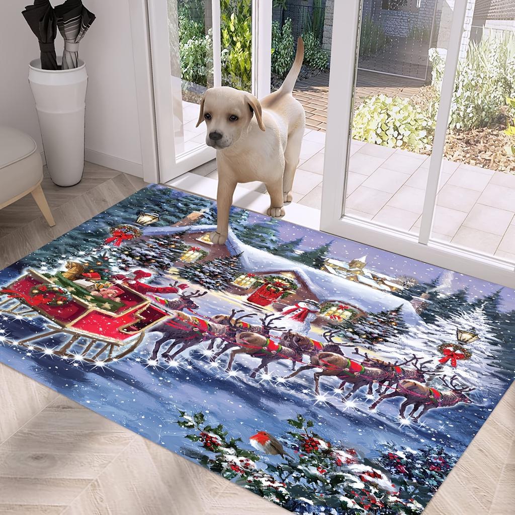 Weihnachten Weihnachtsmann Elch Teppich für Wohnzimmerdeko Sofa Tisch Große Flächenteppiche Küche Flur Balkonteppiche Schlafzimmer Fußmatte