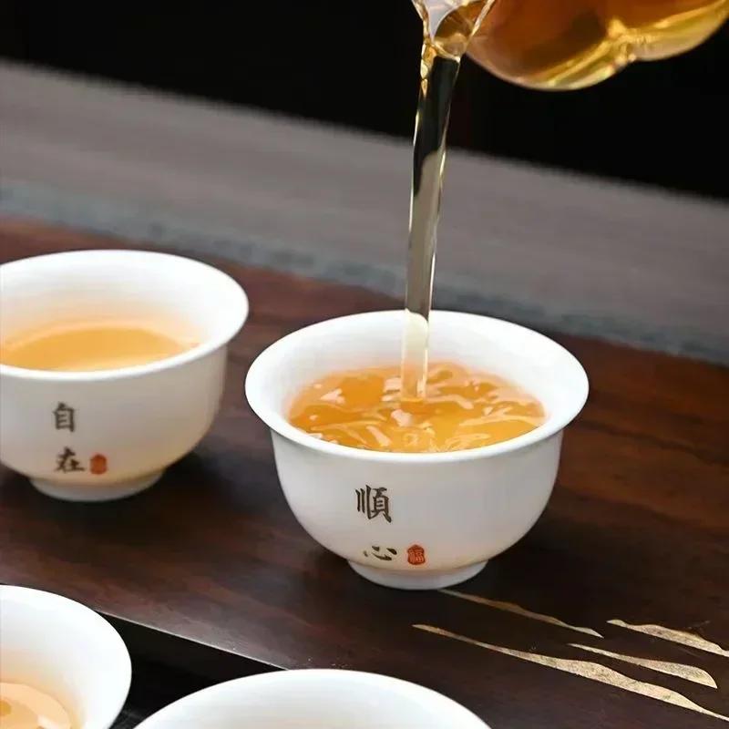 6Pcs/Sets Chinese Style Household Ceramic Teacup Smooth & Delicate High Temperature Resistance Living Room Ceramic Tea Set Gifts