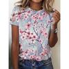 Fashionable and creative new flower print women's round neck short-sleeved T-shirt tops