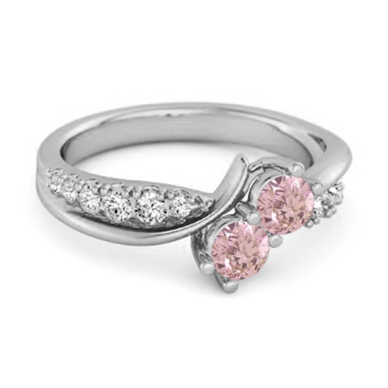 

925 Sterling Silver Pink Topaz Twin Stone Pave Bypass Women Wedding Ring 6 біле золото кольору