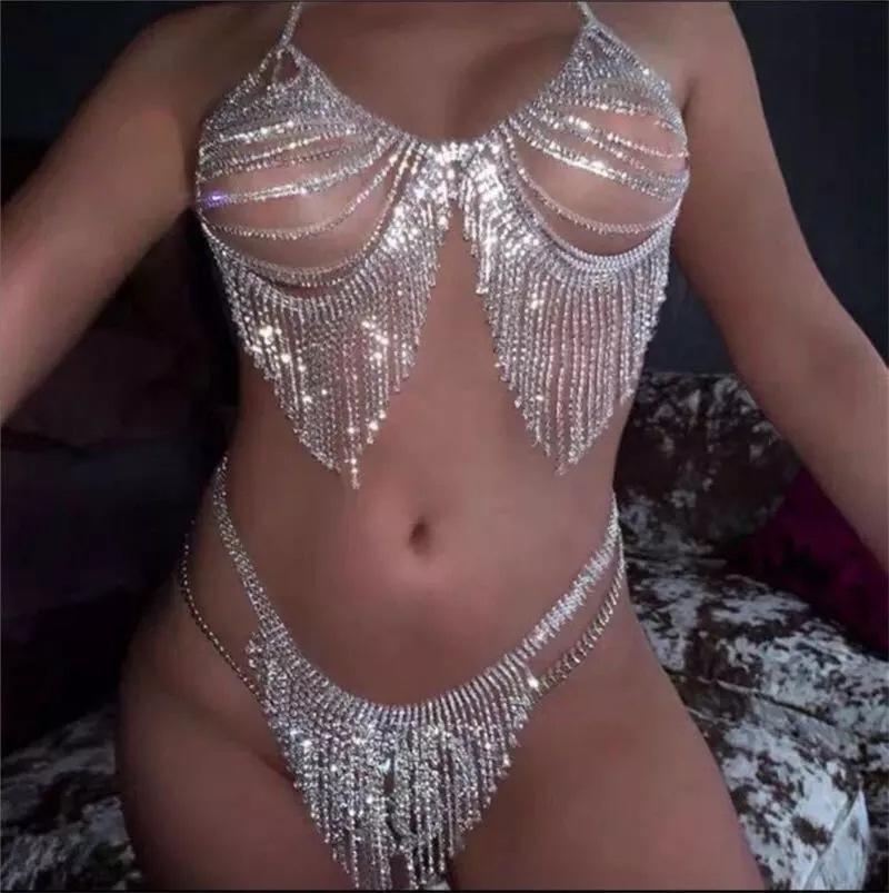 Europäische und Amerikanische Strass-Körperketten-Anzug Sexy Glänzende Fransen Nachtclub Kleidung Performance Trendige Unterwäsche Show Körperkette