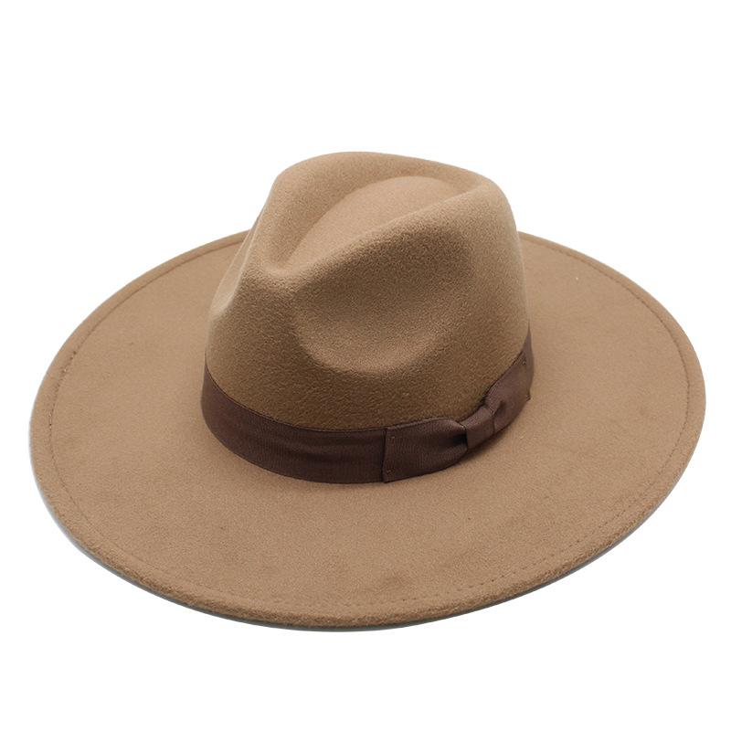 Wool British Retro Jazz Hat, Men'S And Women'S Eaves Straight-Brimmed Top Hat, Felt Hat Versatile