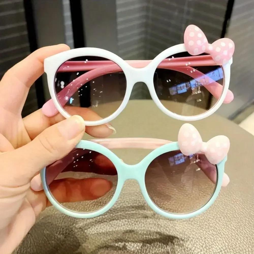 Cute Bow Sunglasses UV400 Round Frame Kids Princess Eyewear Sun Protection for Party Travel Beach Holiday Gifts