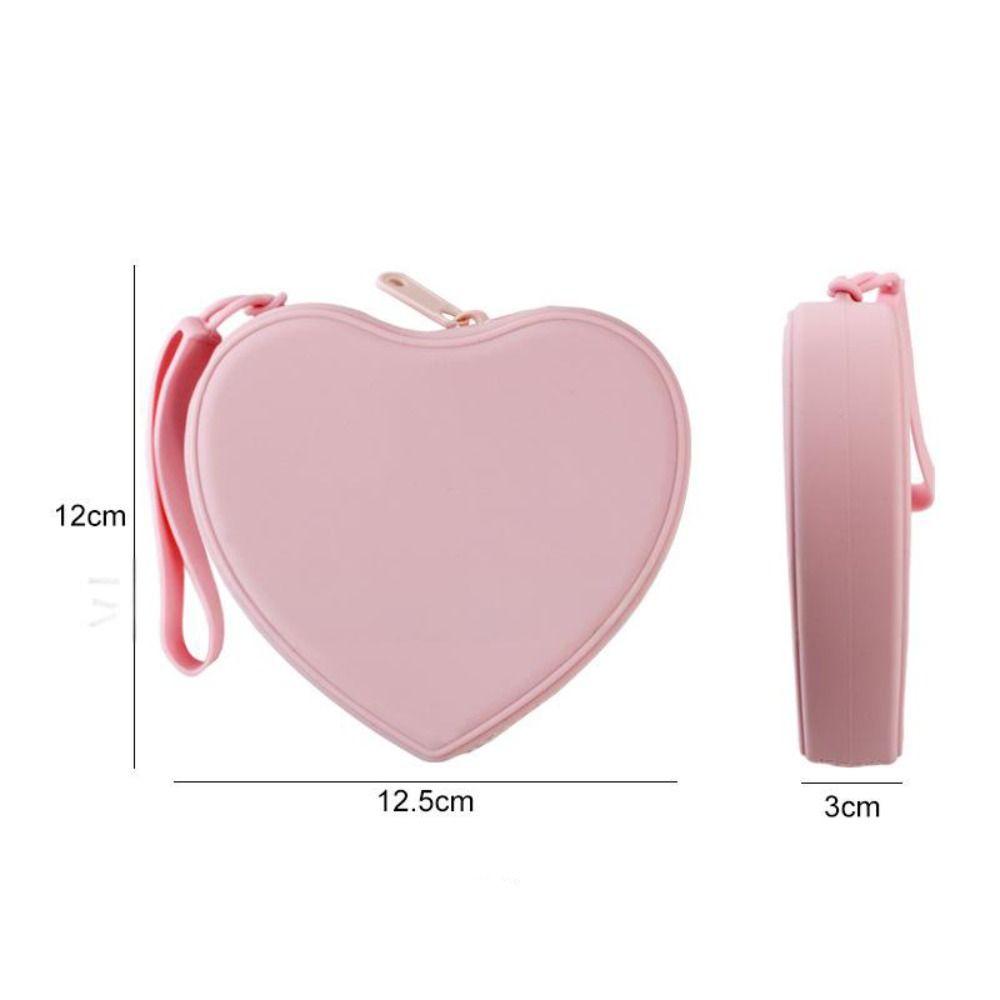 Portable Silicone Coin Purse Heart-shaped Solid Color Small Wrist Wallet Waterproof Zipper Key Lipstick Pouch