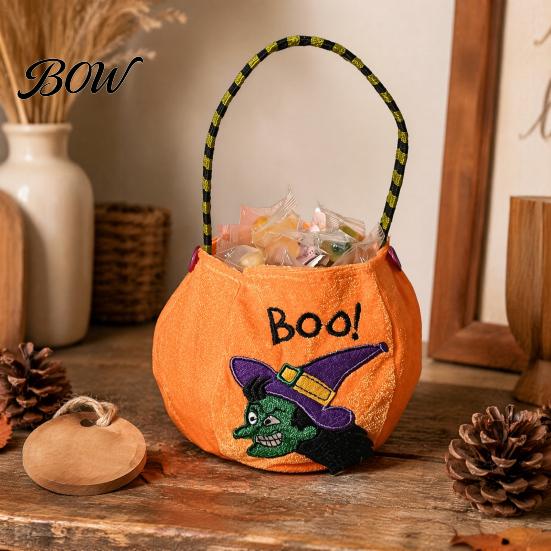 Festival Candy Pouches Halloween Trick or Treat Pumpkin Bucket, Reusable Velvet Bag, Durable Storage Bags Snack Tote Bag with Handle for Party Favors