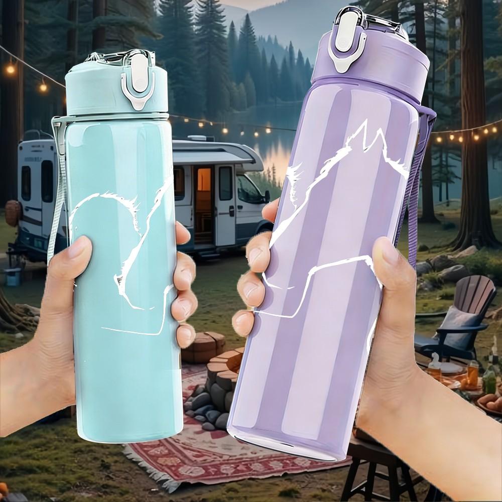 1PC Minimal Light Tone Sketch Line Print 750ml Color Plastic Sports Water Bottle Leakproof Flip Straw Lid Suitable for Sports Office Home Use