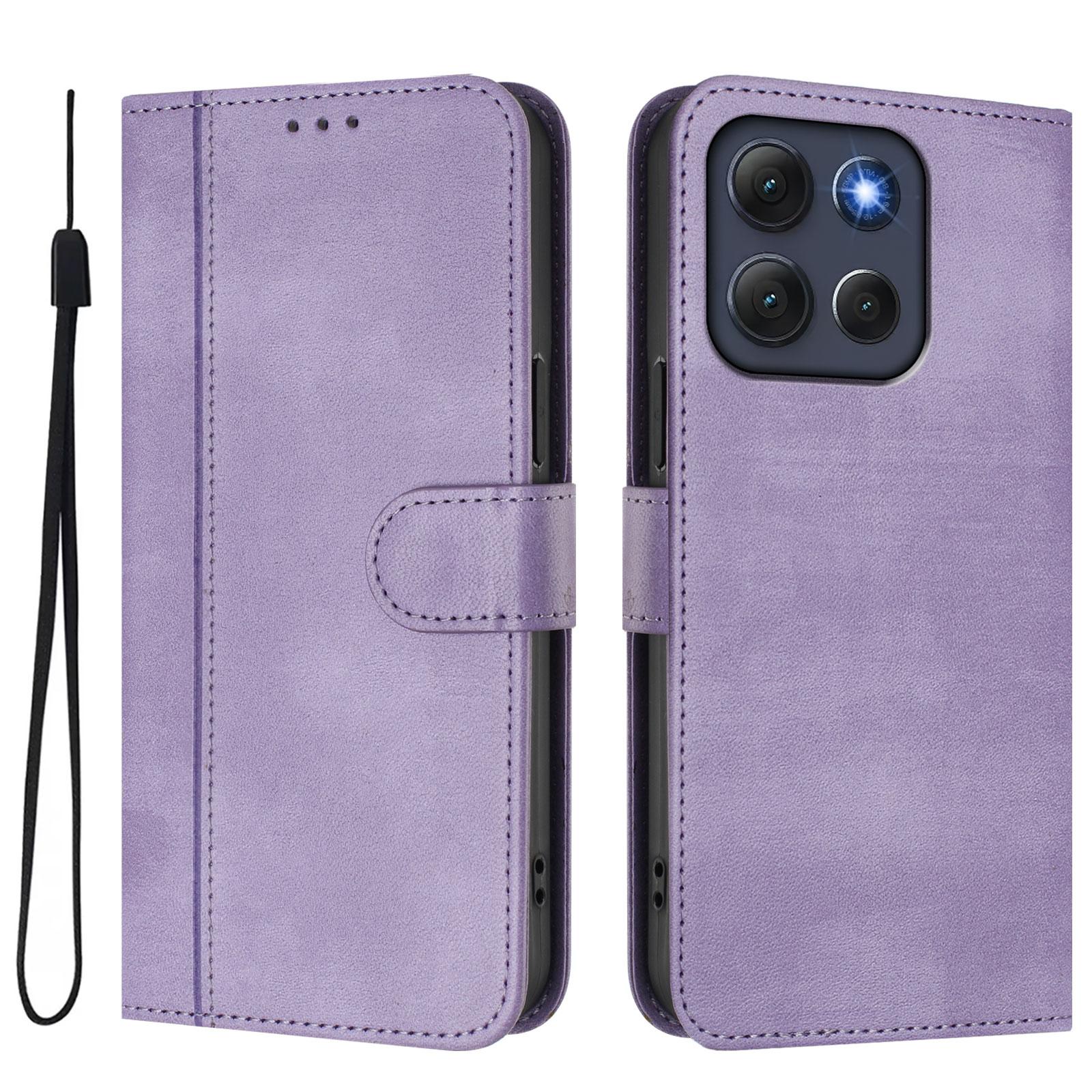 

For Motorola Moto G86 5G Cases Wallet Stand Retro Texture Leather Phone Cover with Lanyard Light Purple