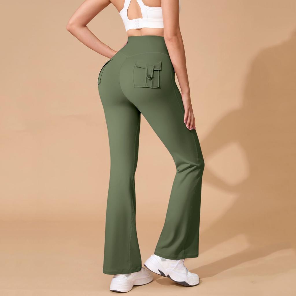Women's Yoga Tight Pants Outdoor Sports Fitness Flared Pants With Pocket Crowns