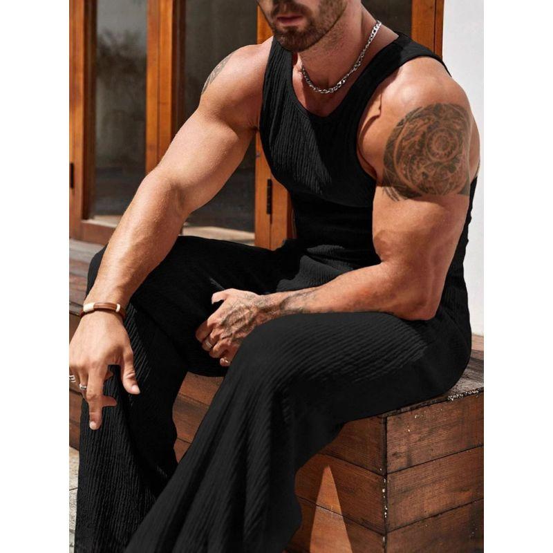 

2025 Men s Vest Summer American Slim fit Sports Solid Vest Fitness Men s Trendy Casual Stretch Set Black 3XL