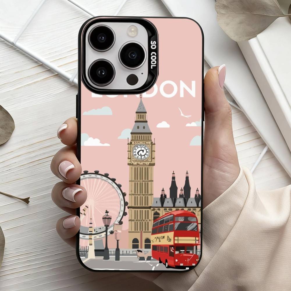 L-London Bus England Big B-Ben Phone Case For iPhone17,16,15,14,13,12,11 Plus,Pro Max Candy Silver Plated Inside Cover