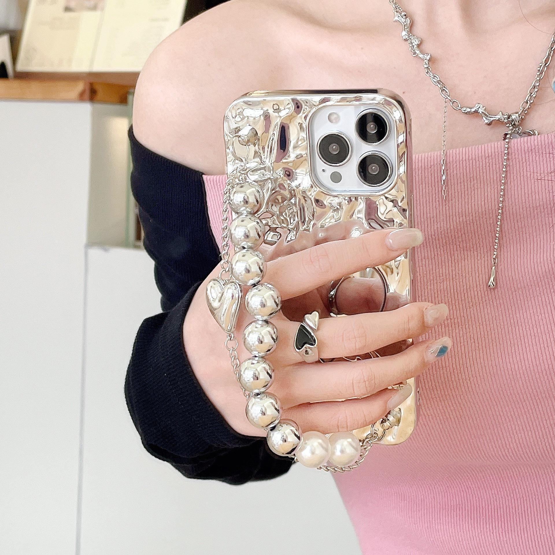 

Niche INS Electroplated Heart Mirror Chain Compatible with iPhone 16 Apple 17 Pro Max Phone Case 15 for Women 14 17Air(without Packaging