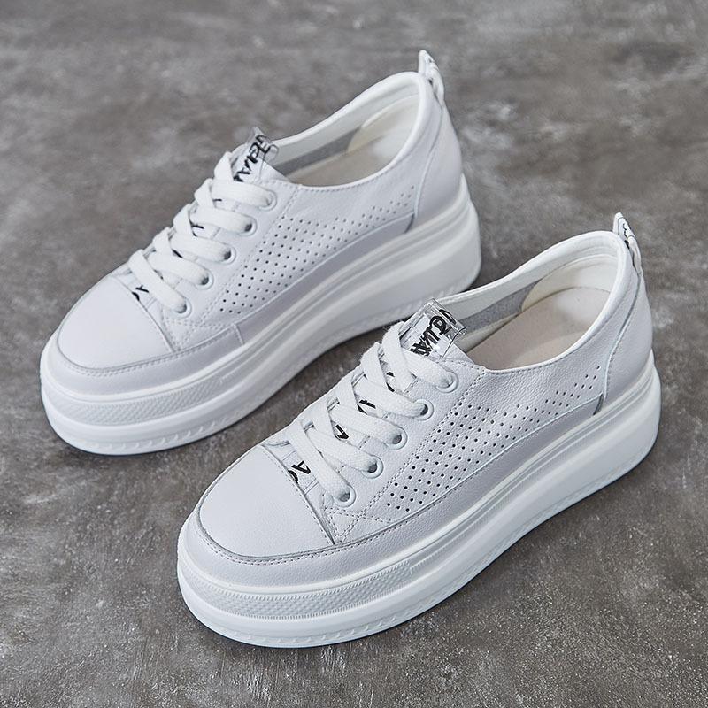 Little white shoes women's 2025 spring and summer hollow women's shoes simple and breathable 33-34 small size shoes thick sole inner height increase 