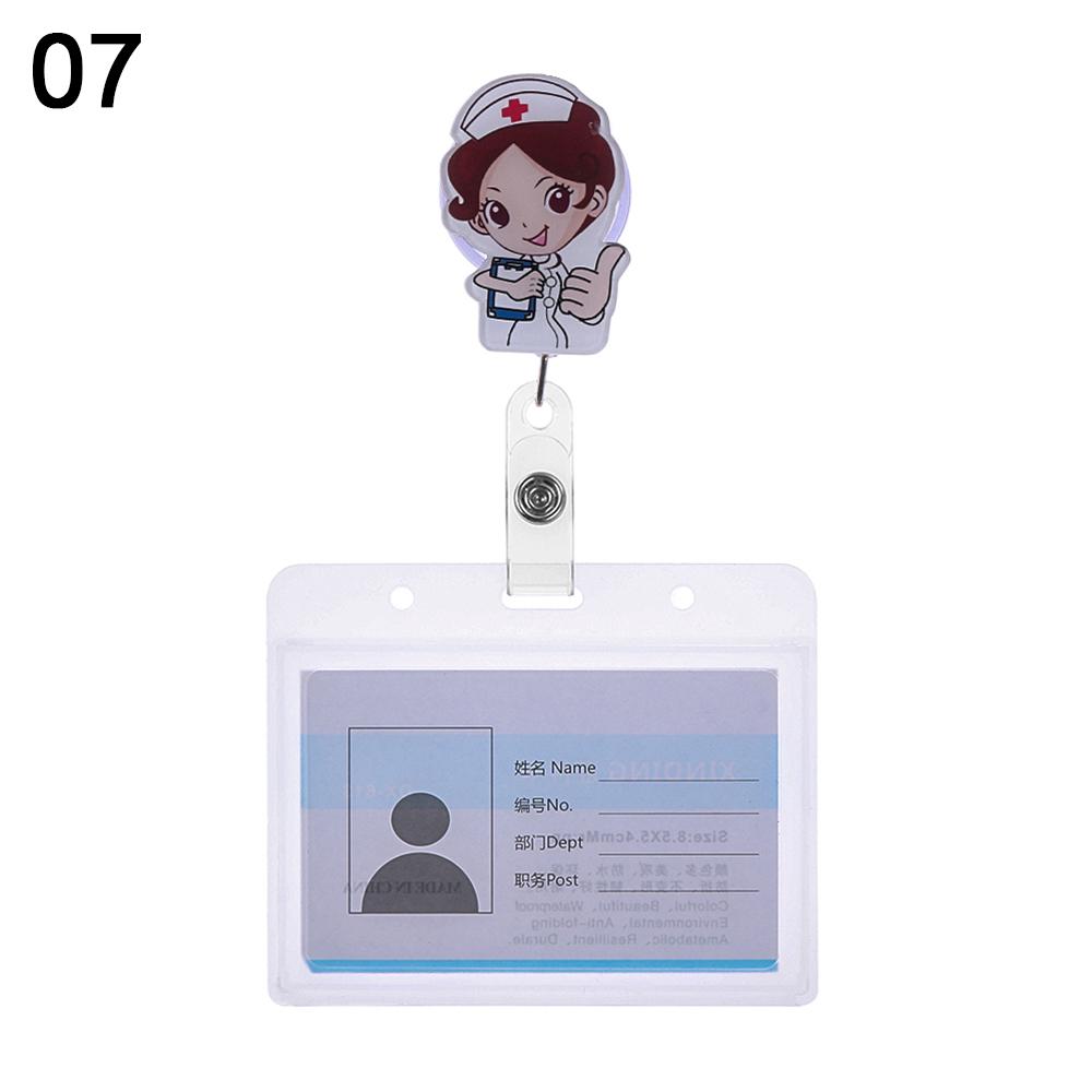 Cartoon Nurse Doctor ID Badge Holder with Retractable Reel, Retractable Metal Clip Business Work Card/Name Tags Badge Holders