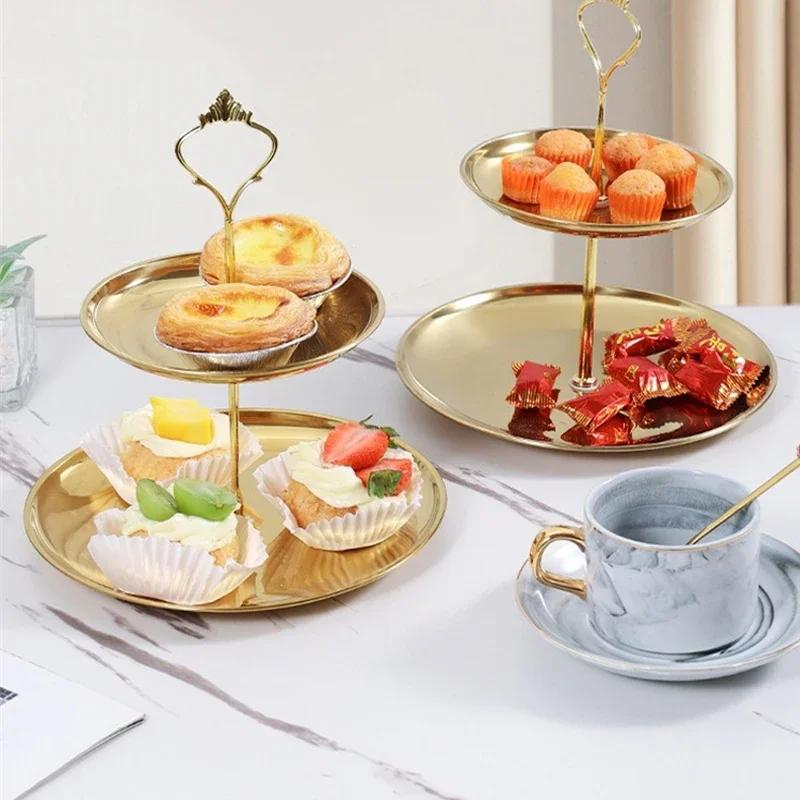 Mehrschichtiger Kuchenständer aus Edelstahl Cupcake-Halter Dessert-Frucht-Snack-Tablett Hochzeits-Geburtstags-Babyparty-Partydeko
