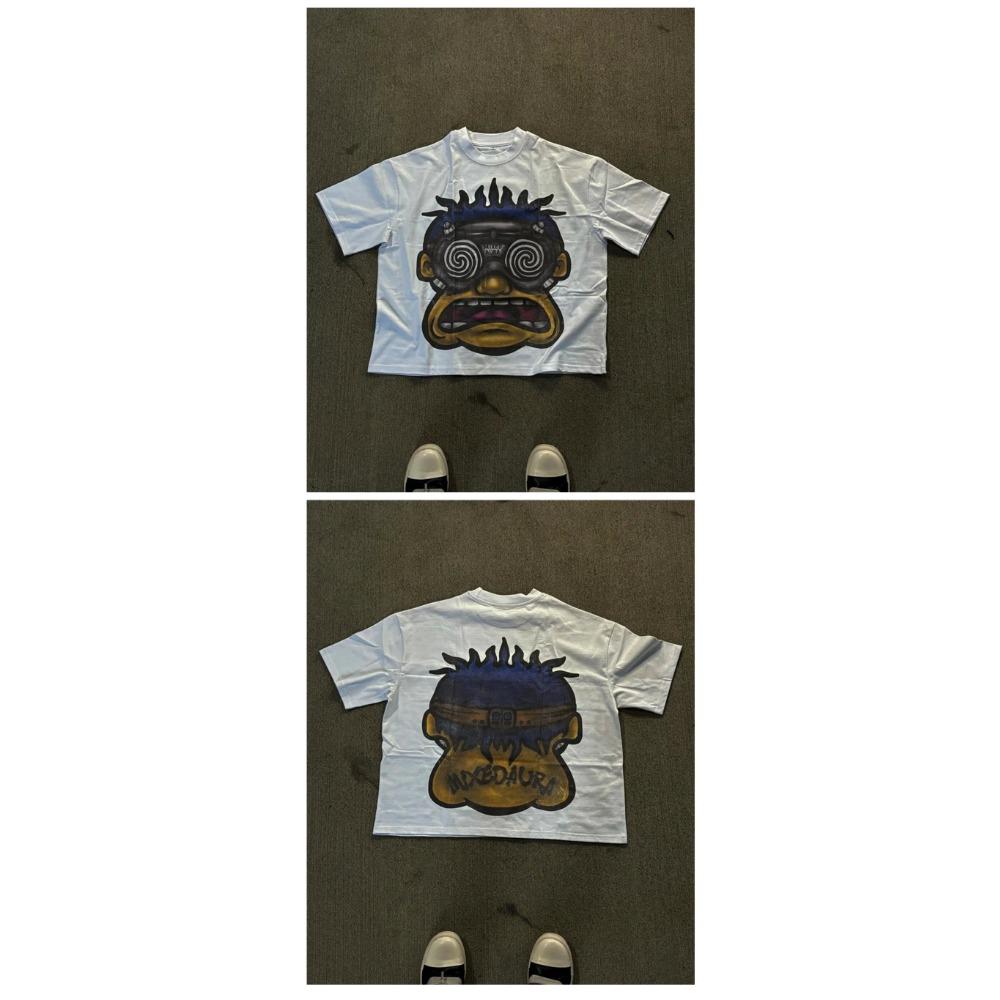 ZYLLO New European and American Character Cartoon Letter Printed T-shirt for Men Y2k Harajuku Casual Pure Cotton Loose Short Sleeve