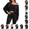 Women's Casual Fashion Off Shoulder Long Sleeve Cropped Top for Everyday Wear and Outings