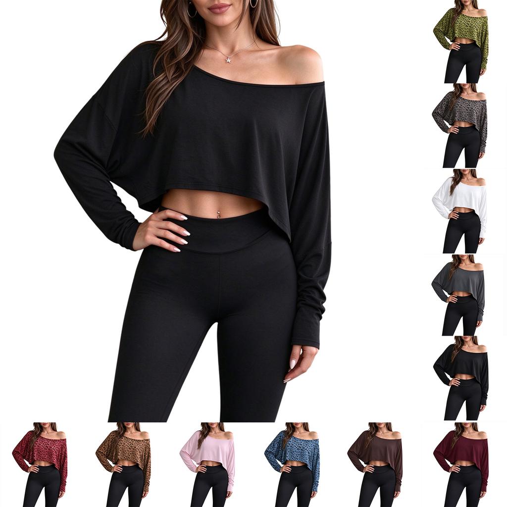 Women's Casual Fashion Off Shoulder Long Sleeve Cropped Top for Everyday Wear and Outings