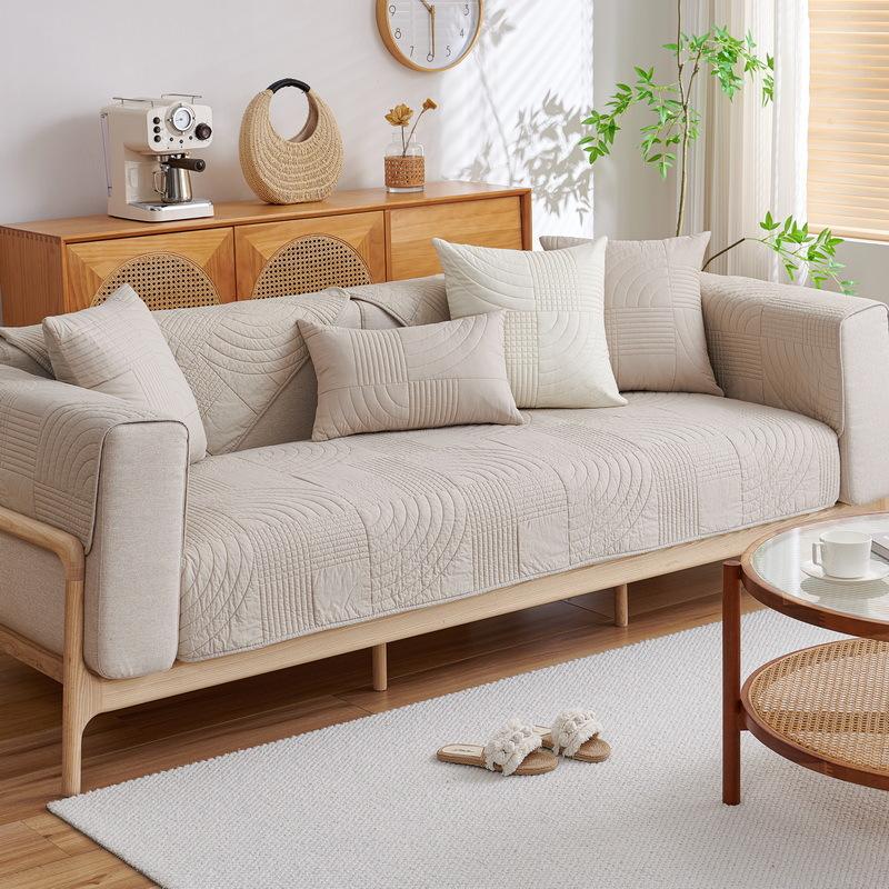 Nordic Simple Solid Color Sofa Cushion Four Seasons Pure Cotton Fabric Non-slip Cotton Seat Cushion Universal Modern Sofa Cover Cover
