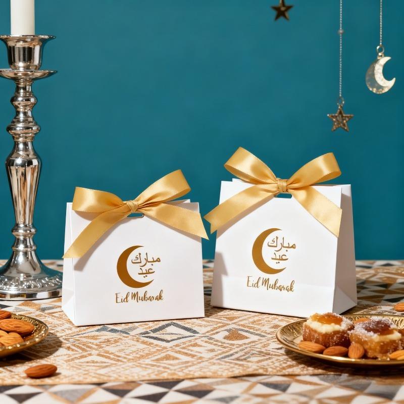 1-40PCS Moon Print Paper Gift Bags Reusable Candy Tote for Ramadan Christmas Valentine's Day Multi-Purpose Shopping Bags