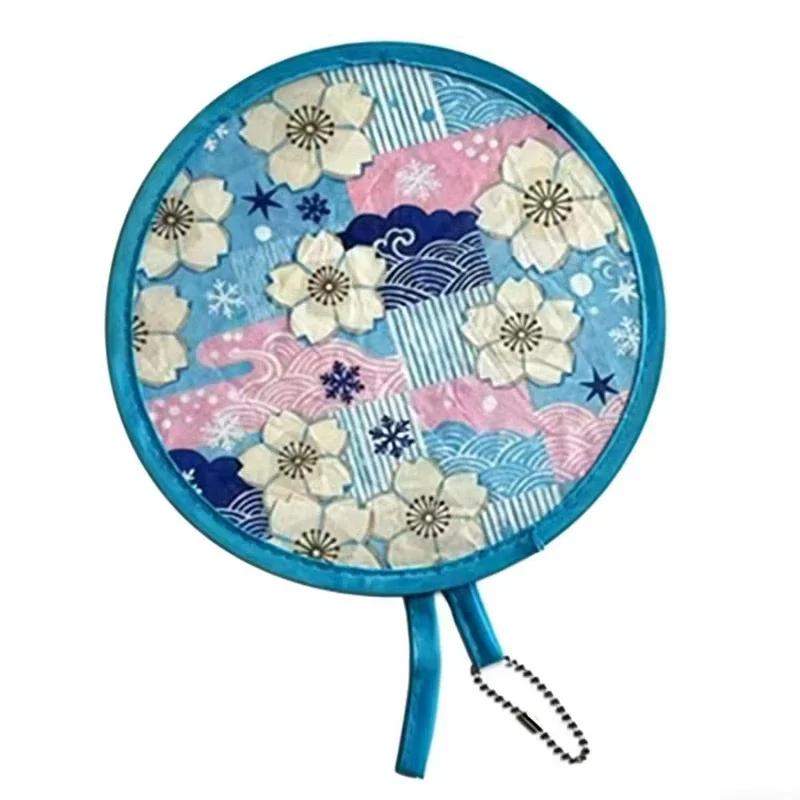 Mini flower Style Folding Fan Round With Pocket Handheld Fan Flower Pattern Collapsible Fan Wedding Party Outdoor Activities