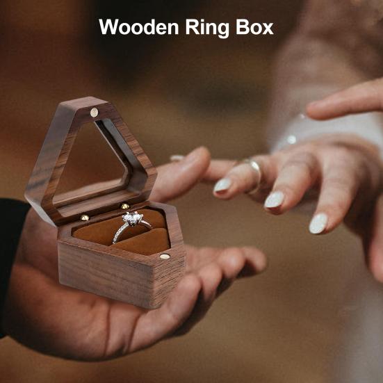Jewelry Storage Box Finish Velvet Foam Triangle Shape Rustic Storage Single Slot Wooden Ring Box Engagement Accessory