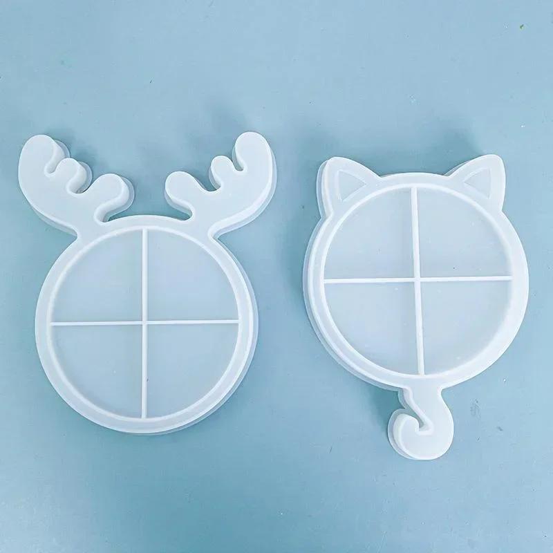New Christmas Cat Elk Antlers Shaped Tray Silicone Molds Handmade Diy Crafts Christmas Jewelry Tools Pottery Mould Home Decor