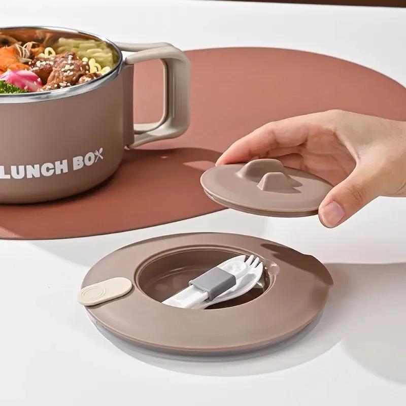 Large Capacity Lunch Box  Instant Noodles Soup Bowl Kitchen Tableware Ramen Bowl With Lid Fruit Salad Rice 304 Stainless Steel