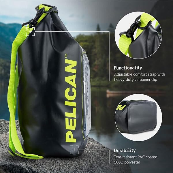 Pelican Marine Phone Dry Bag 5 Liters Green IP68 Compatible with Smartphones and Features a Smartphone Touchscreen and Detachable Shoulder Strap
