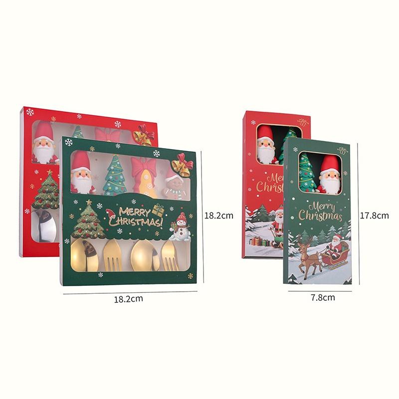 2Pcs Christmas Themed Gold Spoon Fork Set With Cute Santa Gingerbread Tree Handles For Holiday Dinner Parties And Xmas Gift